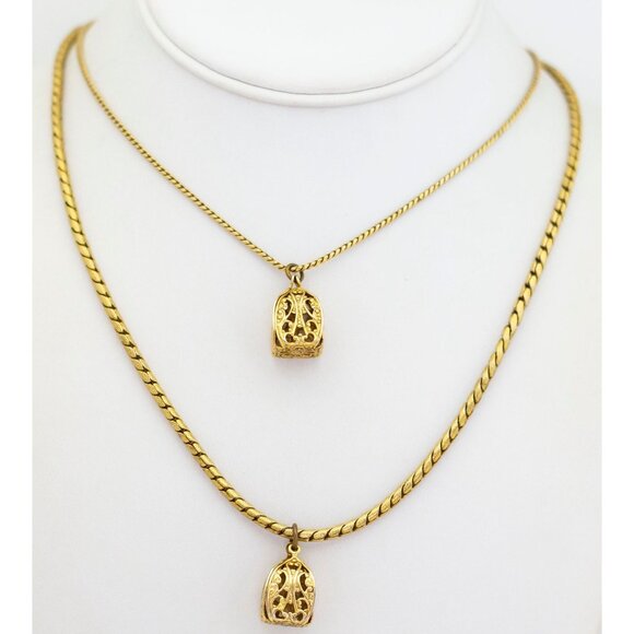 24 inch, Vintage Gold Tone Bird Cage Pendants Multi Strand Necklace - G1 - Picture 2 of 3